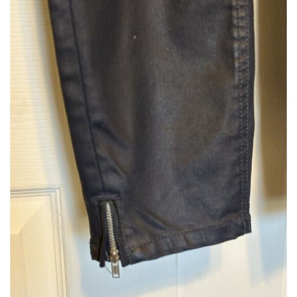 Zara Womens Blue Waxed Jeans 10 Zipper Ankle Leather-look - Picture 4 of 9
